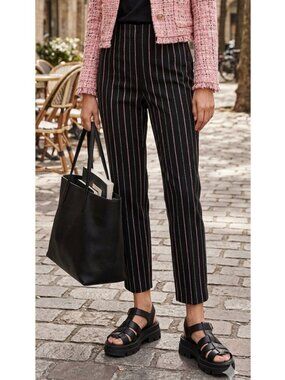 Carlisle black and pink dotted striped ankle grazer pants
